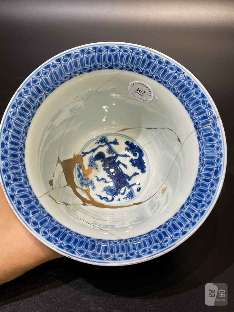 清康熙 青花三羊开泰仰钟碗 - 图8